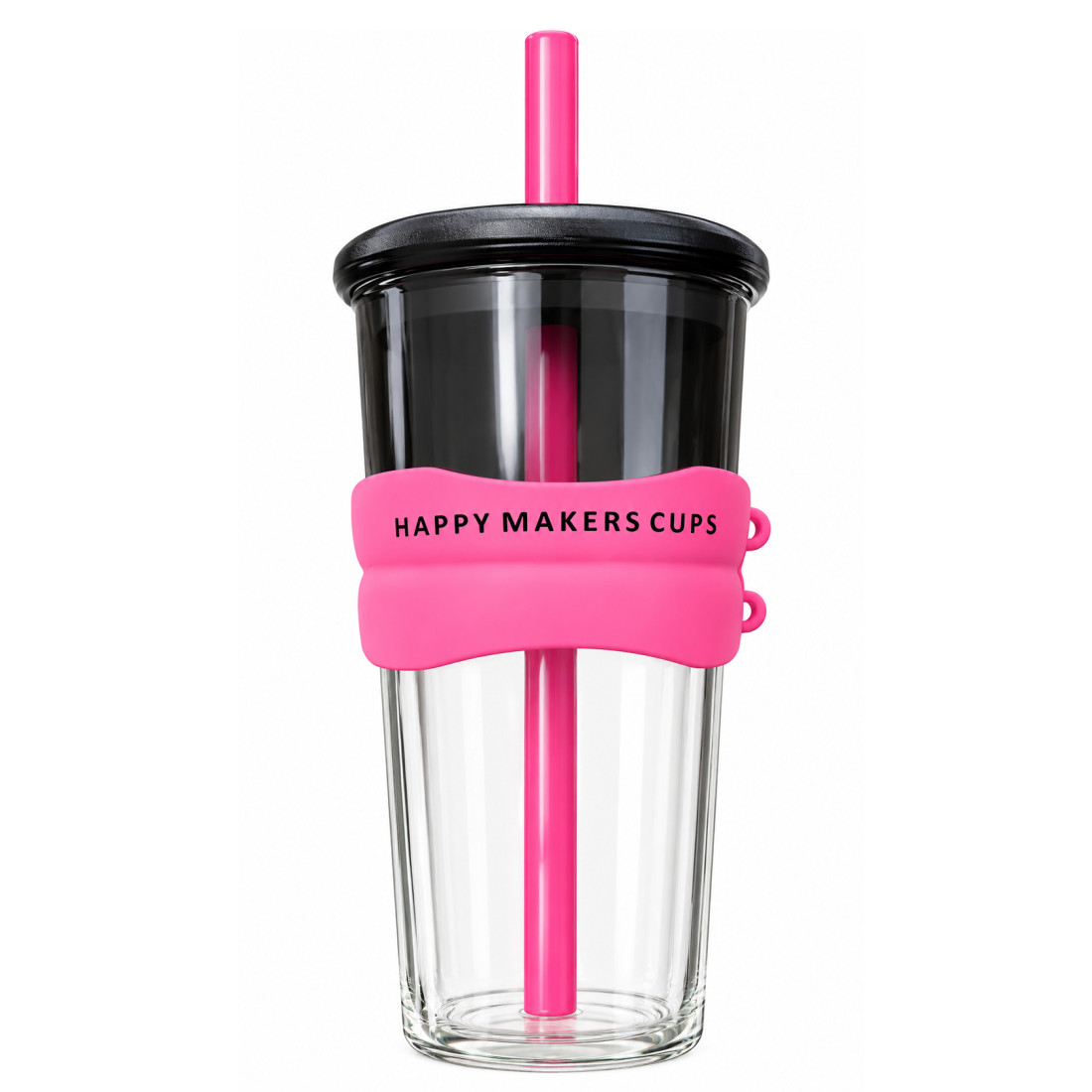 Pahar cu pai Happy Makers Cups, 800 ml, din sticla, capac ermetic, banda din silicon, pentru bauturi calde si reci Pahar cu pai Happy Makers Cups, 800 ml, din sticla, capac ermetic, banda din silicon, pentru bauturi calde si reci