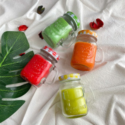 Cana din sticla pentru limonada, cu capac, 350 ml, albastru Cana din sticla pentru limonada, cu capac, 350 ml, albastru