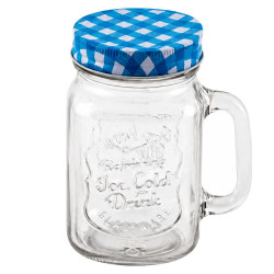 Cana din sticla pentru limonada, cu capac, 350 ml, albastru