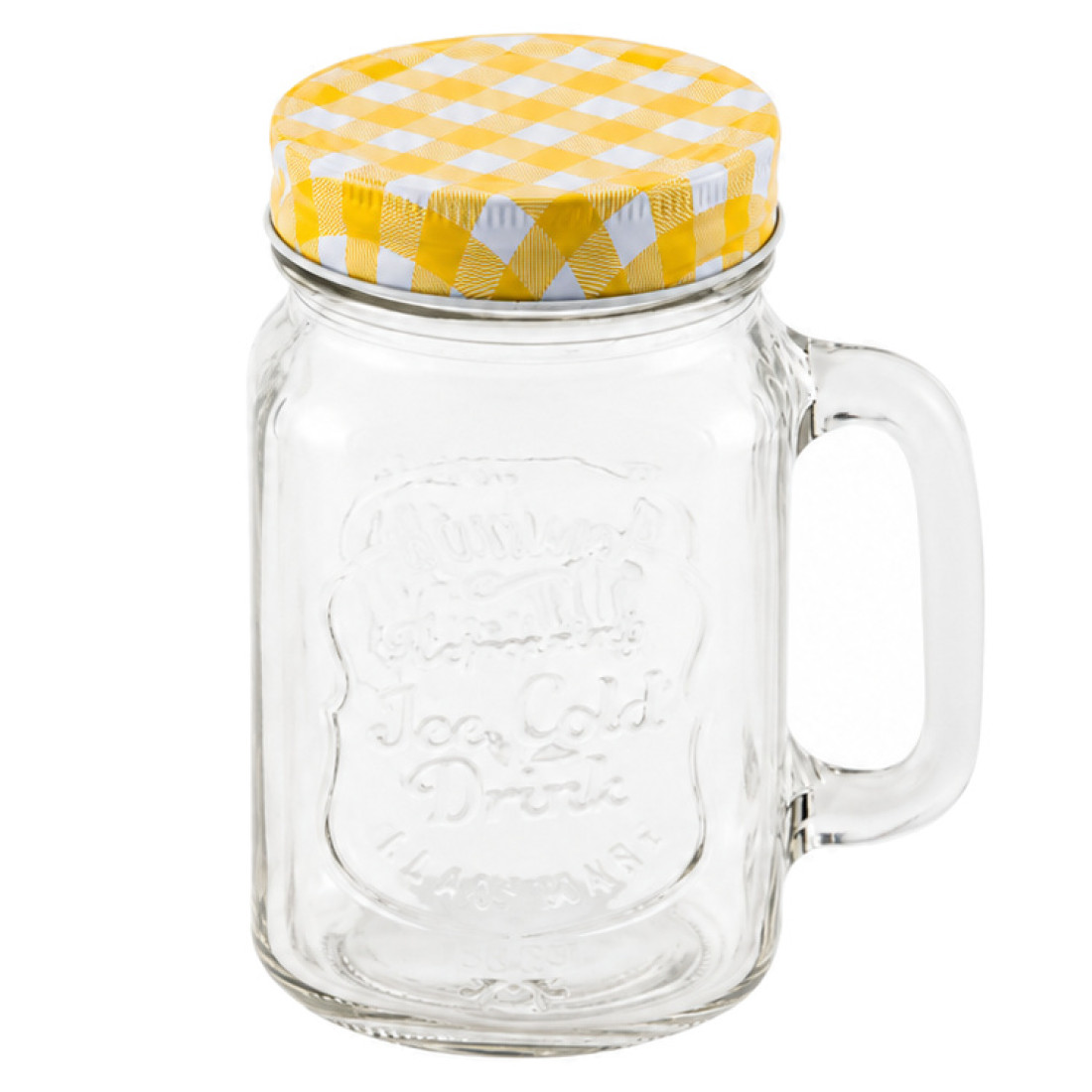 Cana din sticla pentru limonada, cu capac, 350 ml, galben Cana din sticla pentru limonada, cu capac, 350 ml, galben