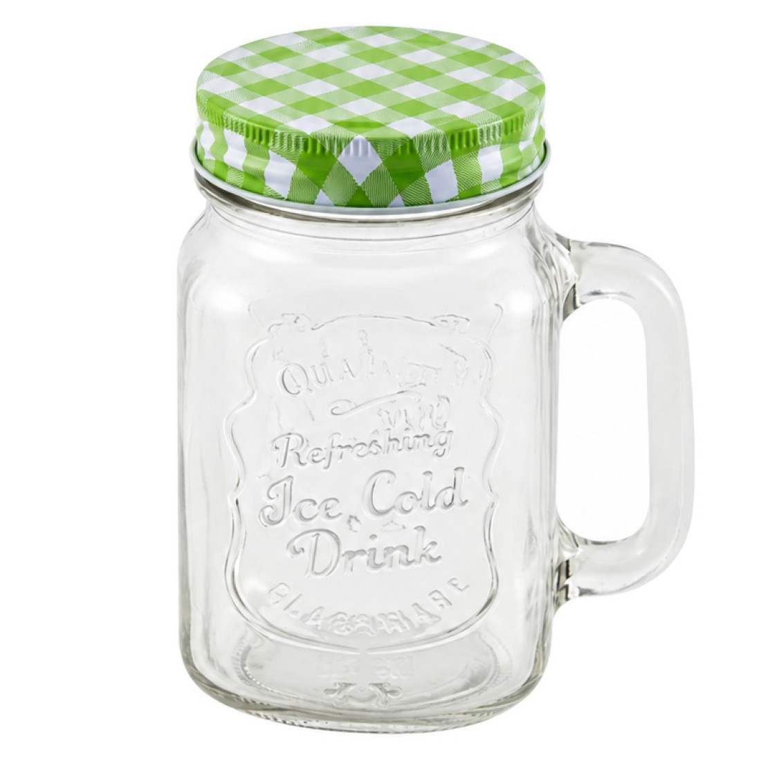 Cana din sticla pentru limonada, cu capac, 350 ml, verde Cana din sticla pentru limonada, cu capac, 350 ml, verde