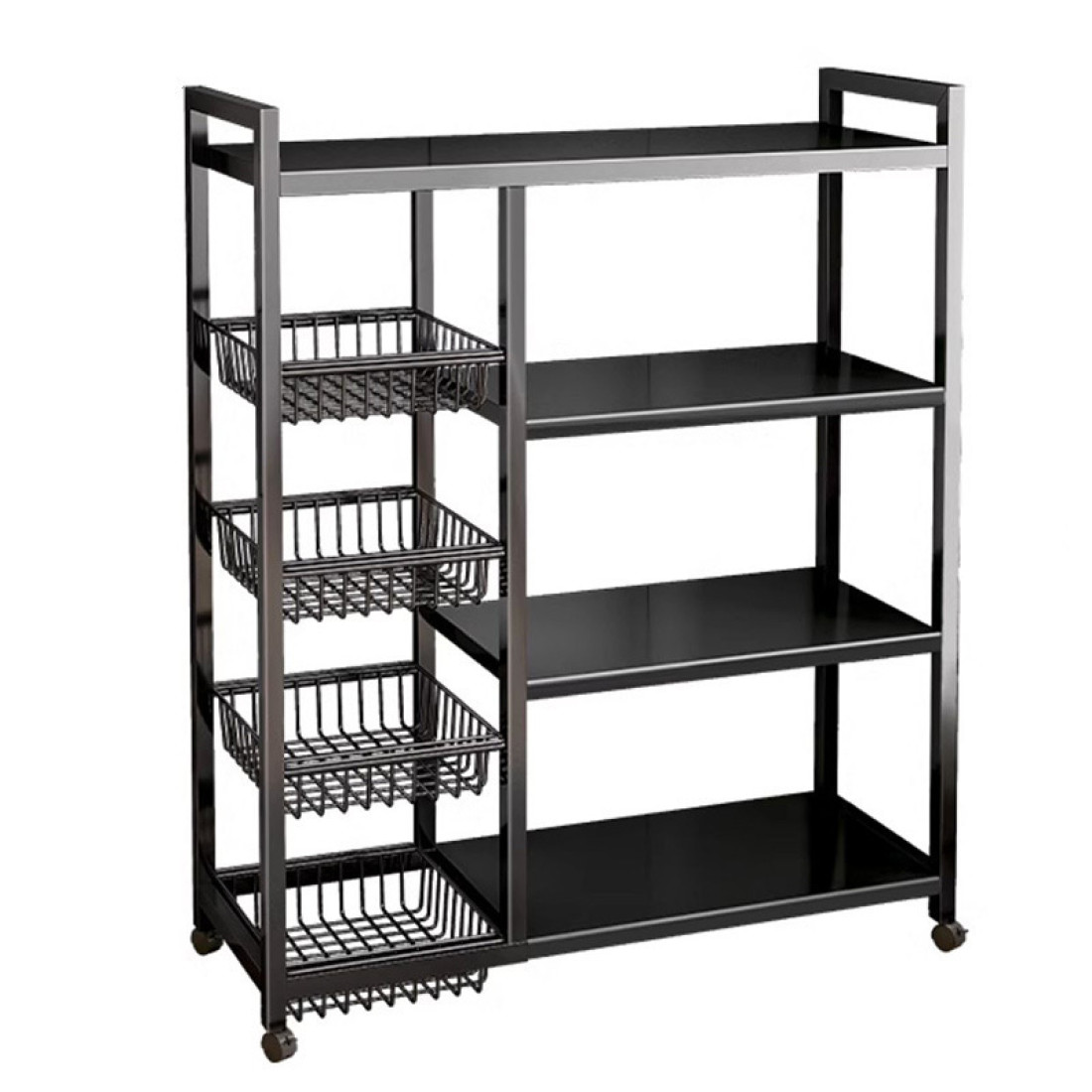 Carucior de depozitare multifunctional cu rafturi si 4 cosuri metalice, structura metalica, 82 x 30 x 135 cm Carucior de depozitare multifunctional cu rafturi si 4 cosuri metalice, structura metalica, 82 x 30 x 135 cm