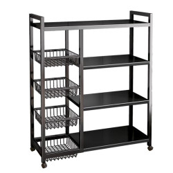 Carucior de depozitare multifunctional cu rafturi si 4 cosuri metalice, structura metalica, 82 x 30 x 135 cm