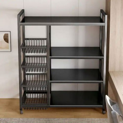 Carucior de depozitare multifunctional cu rafturi si 4 cosuri metalice, structura metalica, 82 x 30 x 135 cm Carucior de depozitare multifunctional cu rafturi si 4 cosuri metalice, structura metalica, 82 x 30 x 135 cm