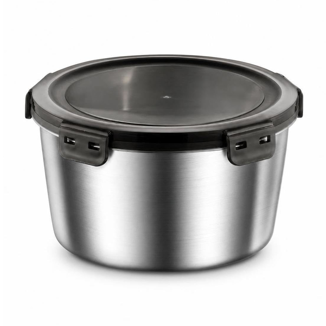 Caserola alimentara din inox 2L, cu capac ermetic si cleme de inchidere, pentru mancare si depozitare, dimensiuni 19 x 10 cm Caserola alimentara din inox 2L, cu capac ermetic si cleme de inchidere, pentru mancare si depozitare, dimensiuni 19 x 10 cm