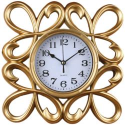 Ceas de perete decorativ 25 cm cu rama ornamentala, design elegant, auriu