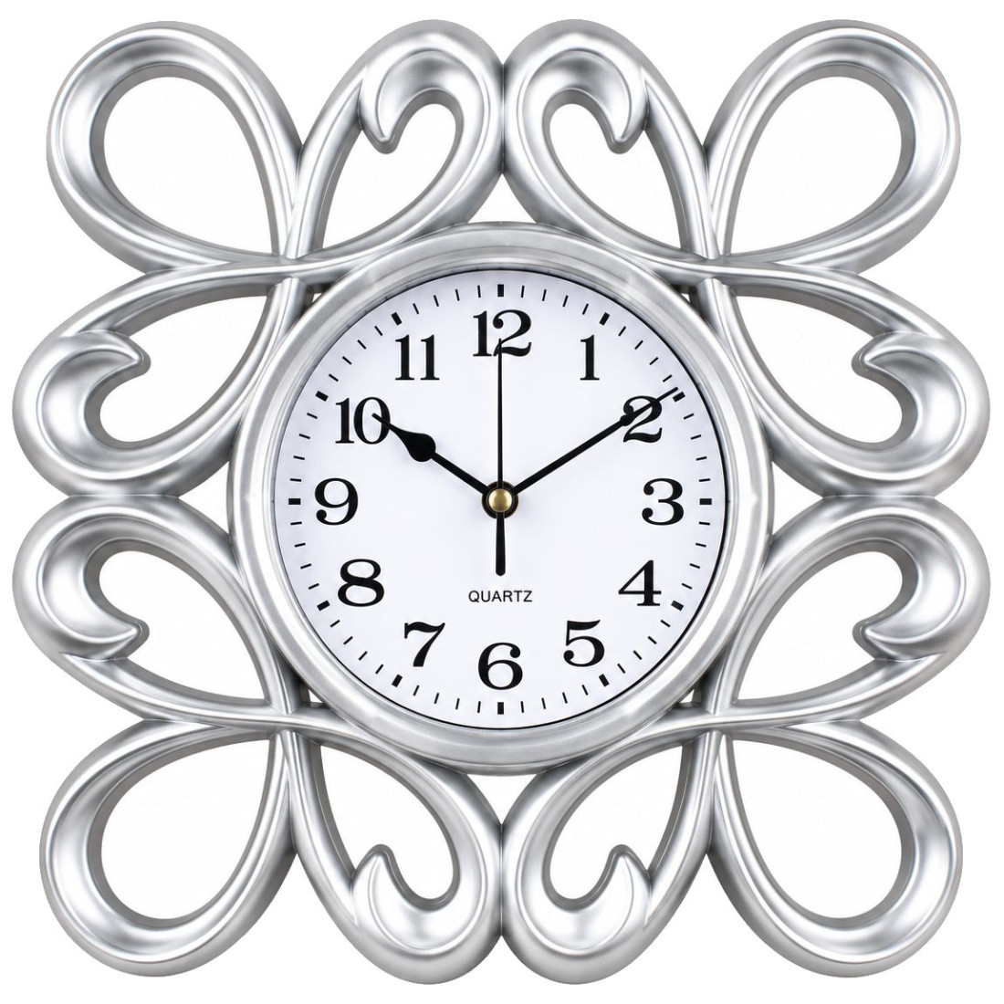 Ceas de perete decorativ 25 cm cu rama ornamentala, design elegant, argintiu Ceas de perete decorativ 25 cm cu rama ornamentala, design elegant, argintiu