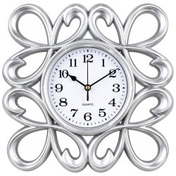Ceas de perete decorativ 25 cm cu rama ornamentala, design elegant, argintiu Ceas de perete decorativ 25 cm cu rama ornamentala, design elegant, argintiu