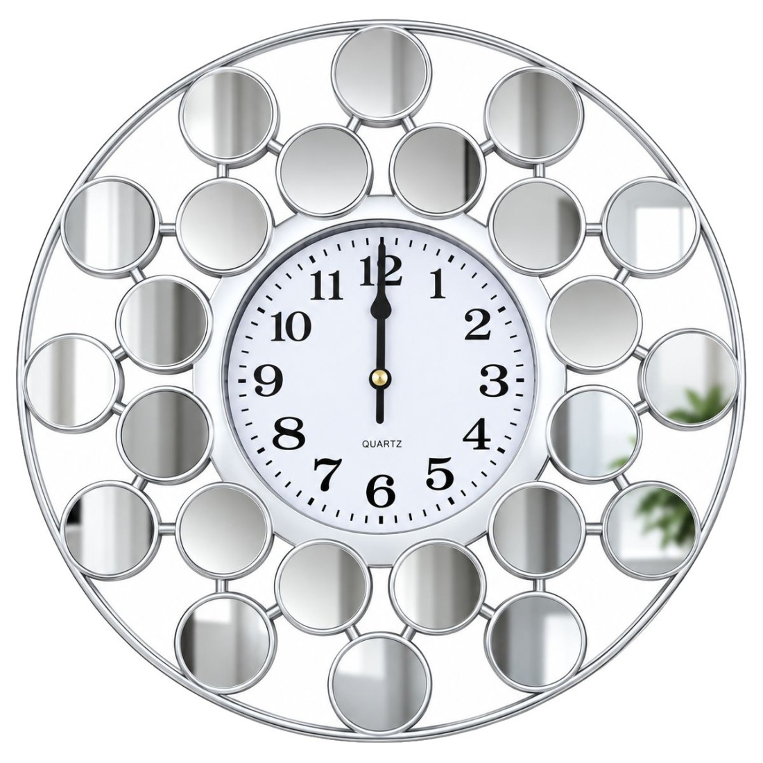 Ceas de perete decorativ cu oglinzi rotunde, 25 cm, design elegant, argintiu Ceas de perete decorativ cu oglinzi rotunde, 25 cm, design elegant, argintiu
