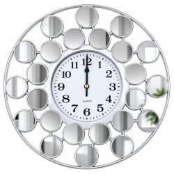 Ceas de perete decorativ cu oglinzi rotunde, 25 cm, design elegant, argintiu Ceas de perete decorativ cu oglinzi rotunde, 25 cm, design elegant, argintiu