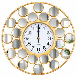 Ceas de perete decorativ cu oglinzi rotunde, 25 cm, design elegant, auriu Ceas de perete decorativ cu oglinzi rotunde, 25 cm, design elegant, auriu