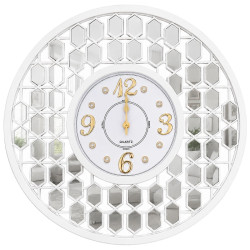 Ceas de perete 46 cm cu oglinzi, design geometric elegant, alb