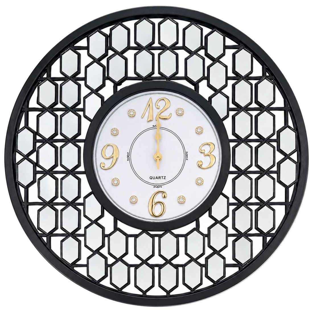 Ceas de perete 46 cm cu oglinzi, design geometric elegant, negru