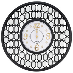 Ceas de perete 46 cm cu oglinzi, design geometric elegant, negru