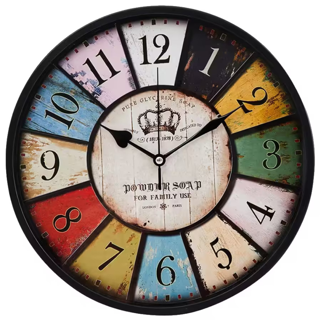 Ceas de perete decorativ vintage 30 cm cu cifre mari, negru