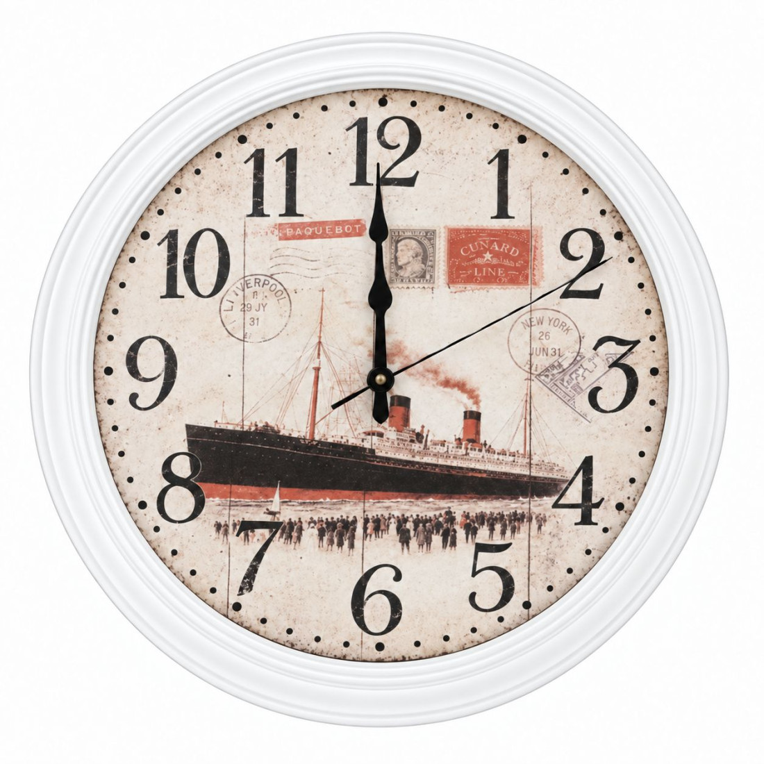 Ceas de perete, cifre mari, design vintage cu vapor, alb Ceas de perete, cifre mari, design vintage cu vapor, alb