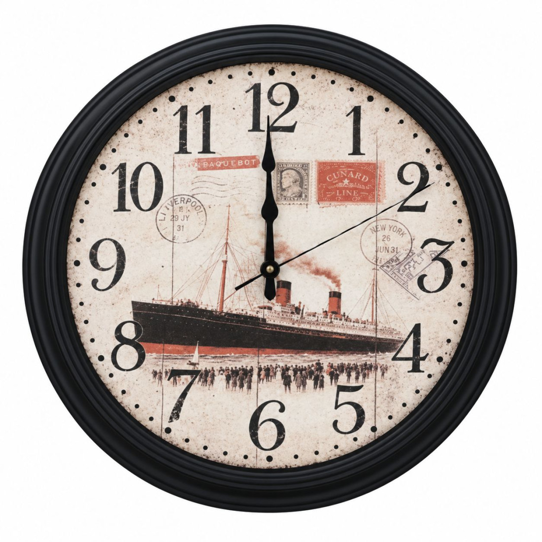 Ceas de perete, cifre mari, design vintage cu vapor, negru Ceas de perete, cifre mari, design vintage cu vapor, negru