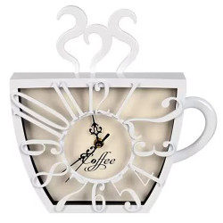 Ceas de perete decorativ in forma de ceasca de cafea, design modern, 28 x 28 x 4.5 cm, alb
