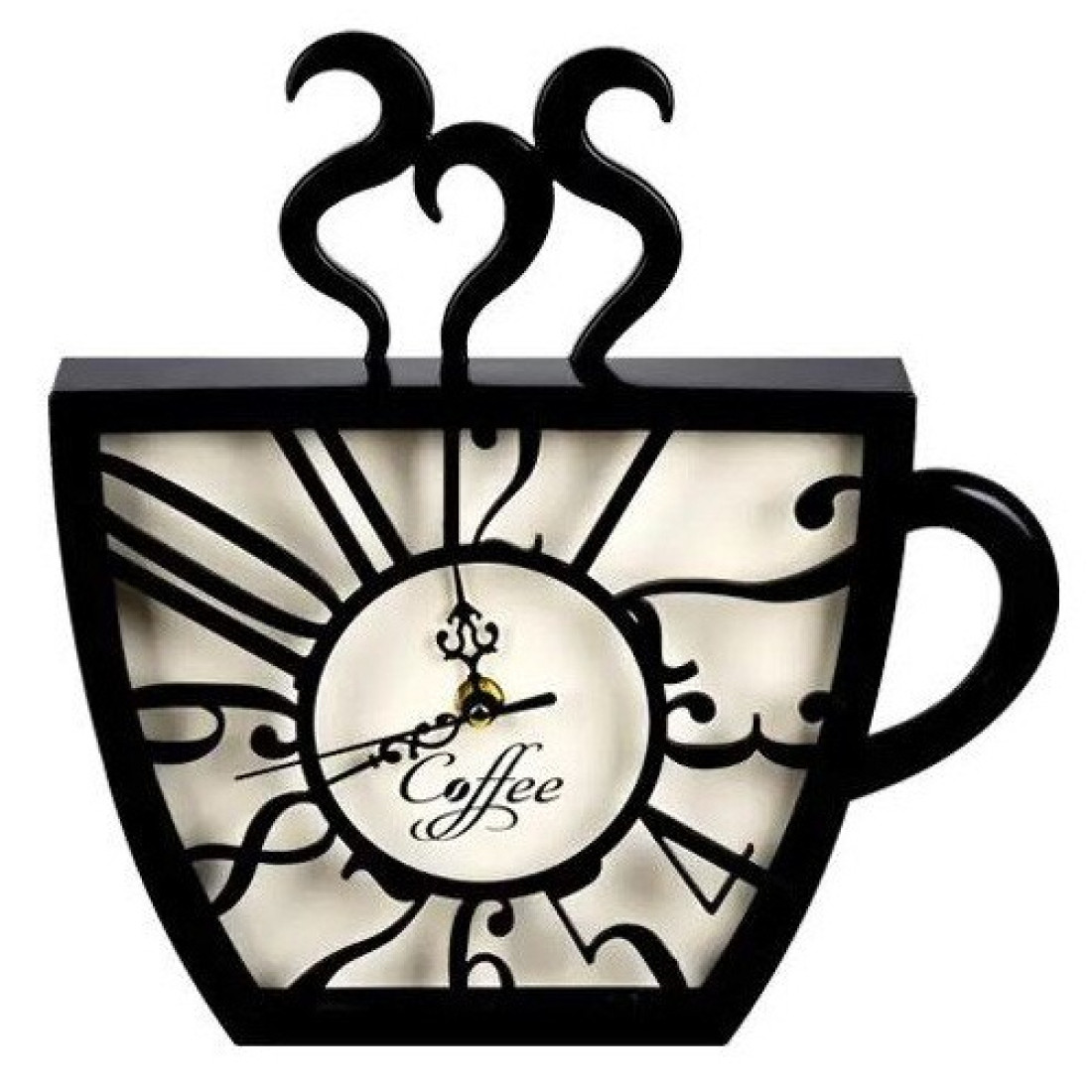 Ceas de perete decorativ in forma de ceasca de cafea, design modern, 28 x 28 x 4.5 cm, negru Ceas de perete decorativ in forma de ceasca de cafea, design modern, 28 x 28 x 4.5 cm, negru