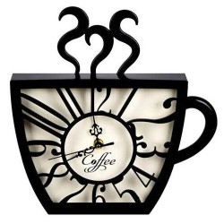 Ceas de perete decorativ in forma de ceasca de cafea, design modern, 28 x 28 x 4.5 cm, negru