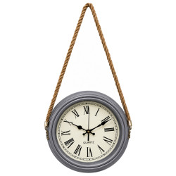Ceas de perete decorativ cu franghie, cadran cu cifre romane, gri Ceas de perete decorativ cu franghie, cadran cu cifre romane, gri