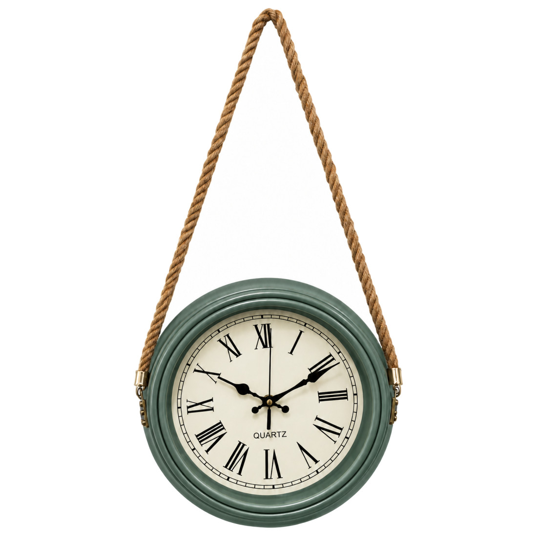 Ceas de perete decorativ cu franghie, cadran cu cifre romane, verde Ceas de perete decorativ cu franghie, cadran cu cifre romane, verde