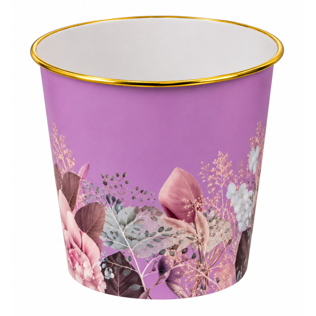 Cos de gunoi decorativ cu imprimeu floral, 24 x 26 cm, plastic, violet