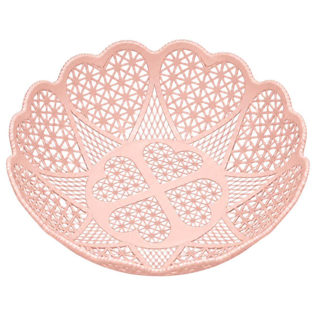 Cos pentru paine si fructe, model decorativ cu inimioare, plastic, diametru 25 cm, inaltime 7 cm Cos pentru paine si fructe, model decorativ cu inimioare, plastic, diametru 25 cm, inaltime 7 cm