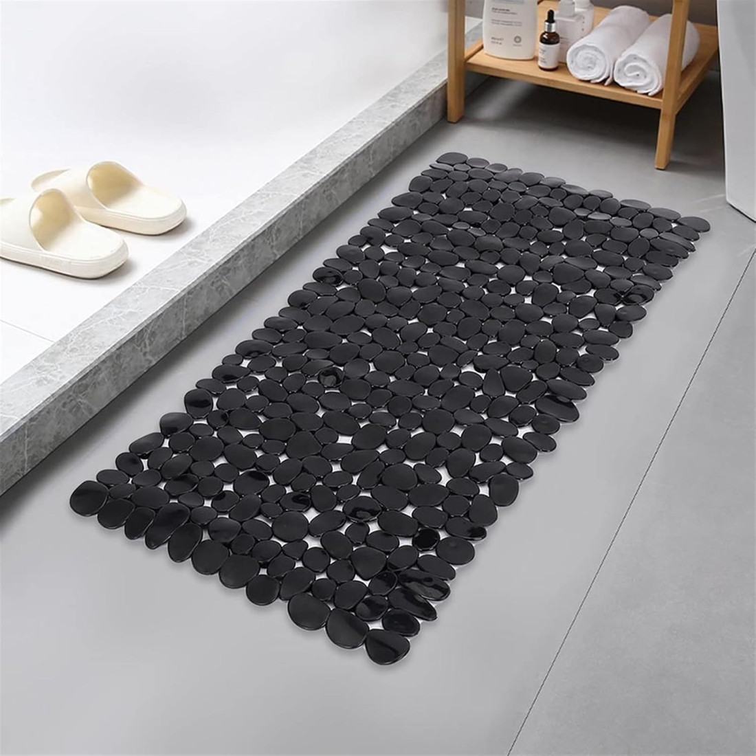 Covoras de baie antiderapant cu ventuze, model pietricele, 68 x 37 cm