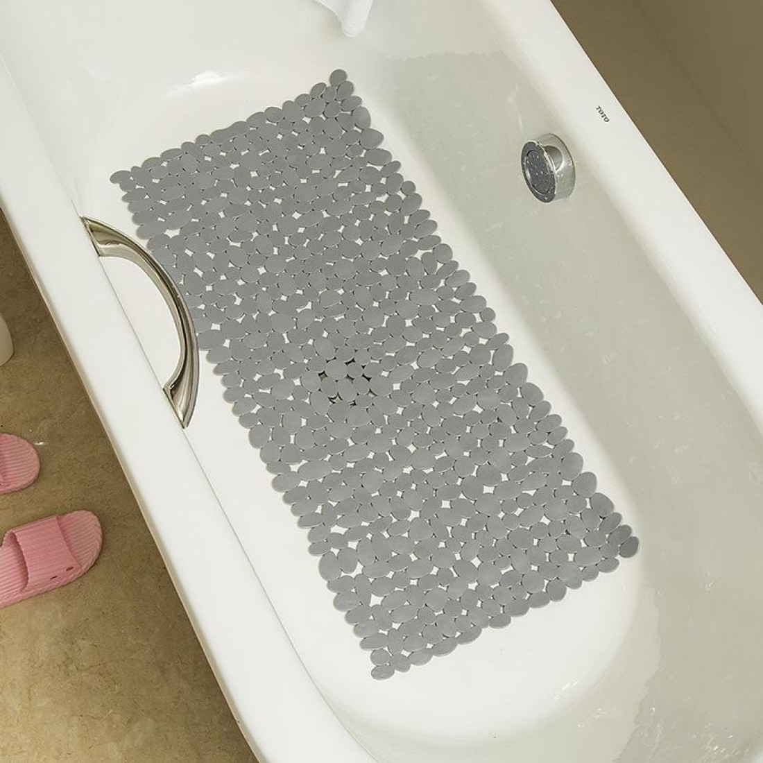 Covoras de baie antiderapant cu ventuze, model pietricele, 68 x 37 cm