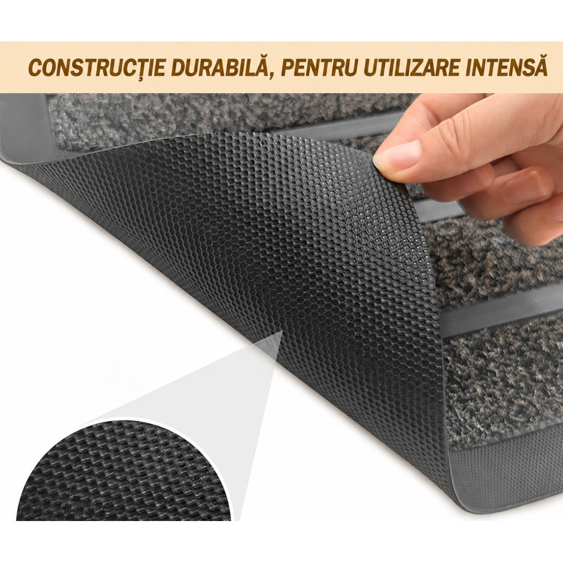 Covoras intrare cauciuc, 75 cm x 45 cm, tip gazon artificial, antiderapant, maro