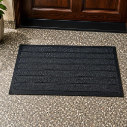 Covoras intrare cauciuc, 75 cm x 45 cm, tip gazon artificial, antiderapant, gri