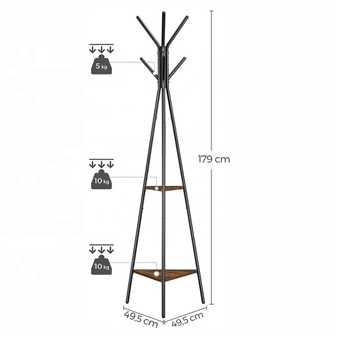 Cuier tip pom cu 5 agatatori, metal + lemn, negru Cuier tip pom cu 5 agatatori, metal + lemn, negru