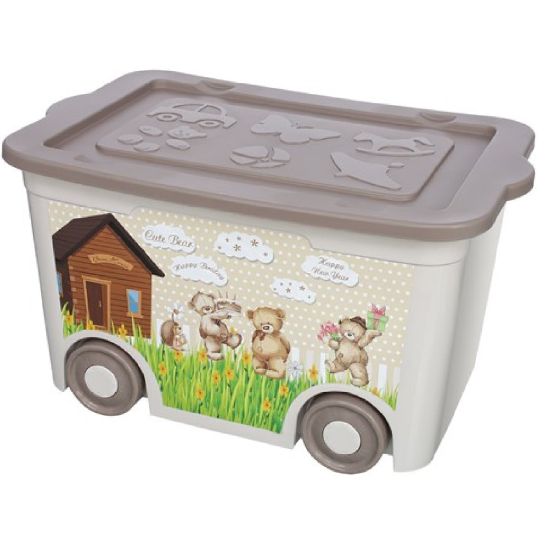 Cutie de depozitare cu ursuleti pentru copii, 55L, 40 x 60 x 34 cm, maro Cutie de depozitare cu ursuleti pentru copii, 55L, 40 x 60 x 34 cm, maro