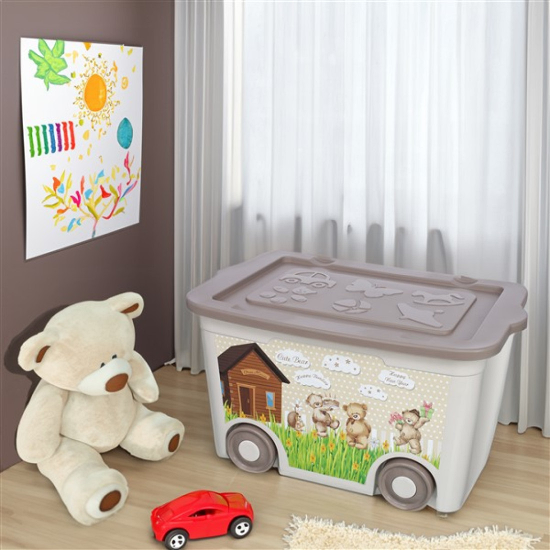 Cutie de depozitare cu ursuleti pentru copii, 55L, 40 x 60 x 34 cm, maro Cutie de depozitare cu ursuleti pentru copii, 55L, 40 x 60 x 34 cm, maro