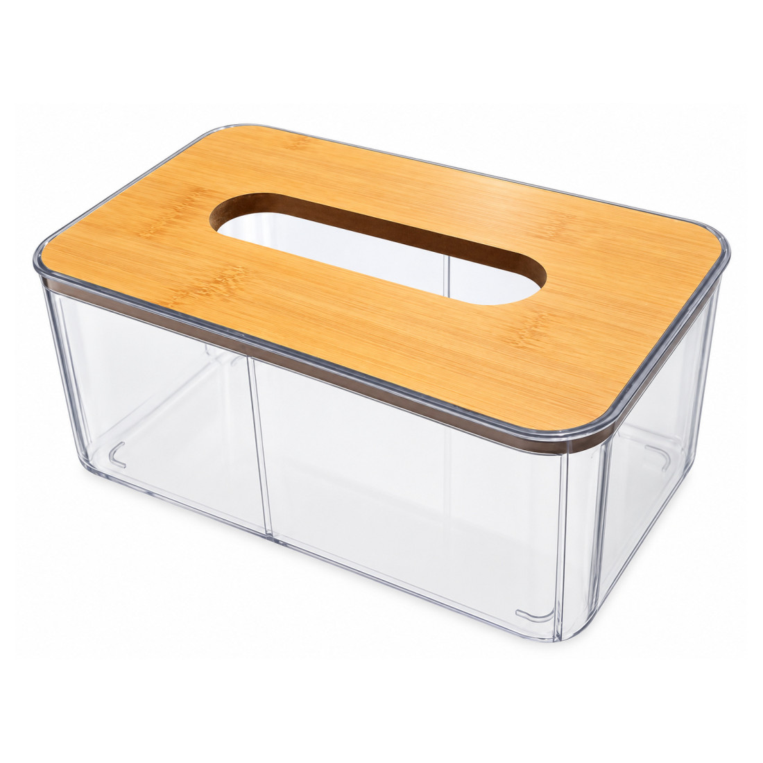 Cutie pentru servetele, corp din plastic transparent cu capac din lemn, 13 x 22 x 10 cm Cutie pentru servetele, corp din plastic transparent cu capac din lemn, 13 x 22 x 10 cm