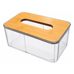 Cutie pentru servetele, corp din plastic transparent cu capac din lemn, 13 x 22 x 10 cm