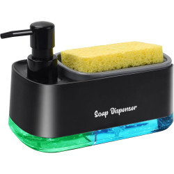 Dozator sapun si detergent vase 2 in 1, cu suport pentru burete, design simplu de curatat, set 2 dozatoare, baza antiderapanta