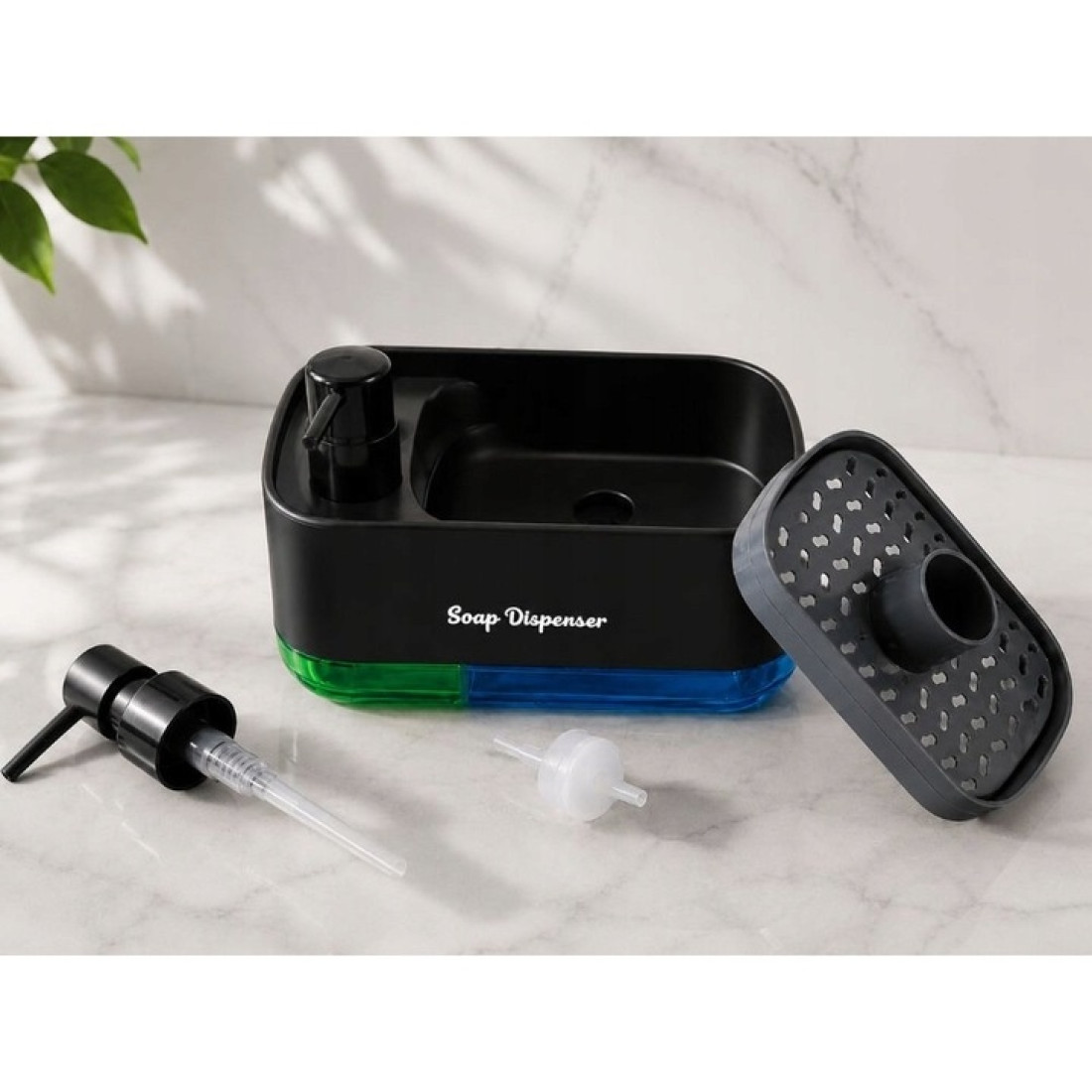 Dozator sapun si detergent vase 2 in 1, cu suport pentru burete, design simplu de curatat, set 2 dozatoare, baza antiderapanta Dozator sapun si detergent vase 2 in 1, cu suport pentru burete, design simplu de curatat, set 2 dozatoare, baza antiderapanta