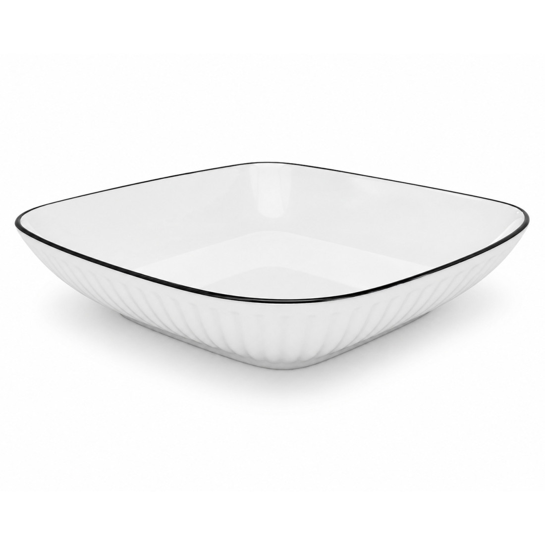 Farfurie ceramica patrata, design elegant minimalist, cu textura striata, 21 x 21 cm, alb