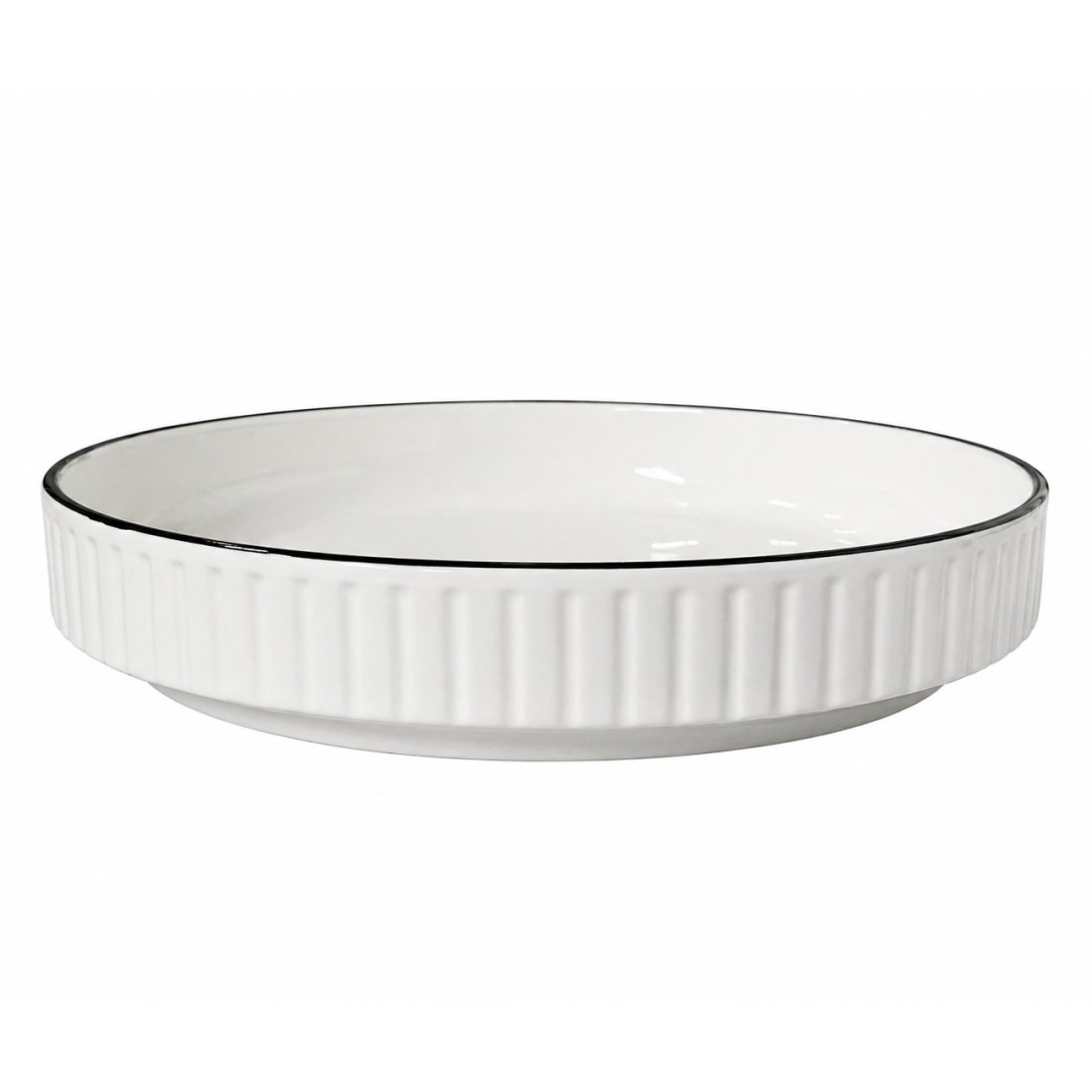 Farfurie ceramica rotunda adanca, design elegant minimalist, cu textura striata, 26 cm, alb