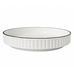 Farfurie ceramica rotunda adanca, design elegant minimalist, cu textura striata, 20 cm, alb