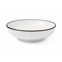 Farfurie ceramica, design elegant minimalist, cu textura striata, 10 cm diametru, 3 cm inaltime, alb