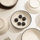 Farfurie ceramica, design elegant minimalist, cu textura striata, 10 cm diametru, 3 cm inaltime, alb