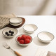 Farfurie ceramica, design elegant minimalist, cu textura striata, 10 cm diametru, 3 cm inaltime, alb