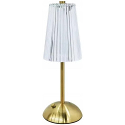 Lampa de birou decorativa aurie cu abajur transparent cu dungi