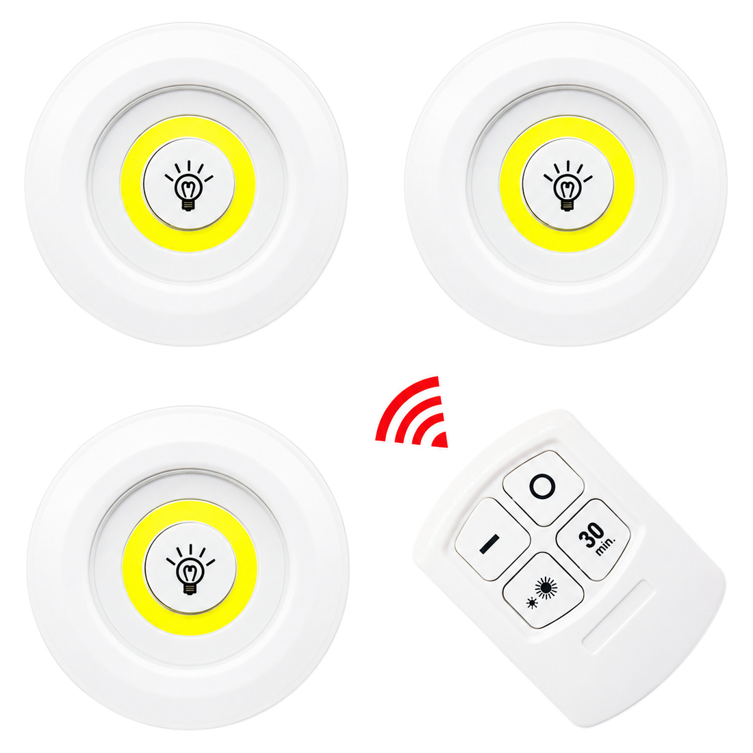 Set 3 Lampi LED Wireless cu Telecomanda si Temporizator, 2 trepte de lumina Set 3 Lampi LED Wireless cu Telecomanda si Temporizator, 2 trepte de lumina