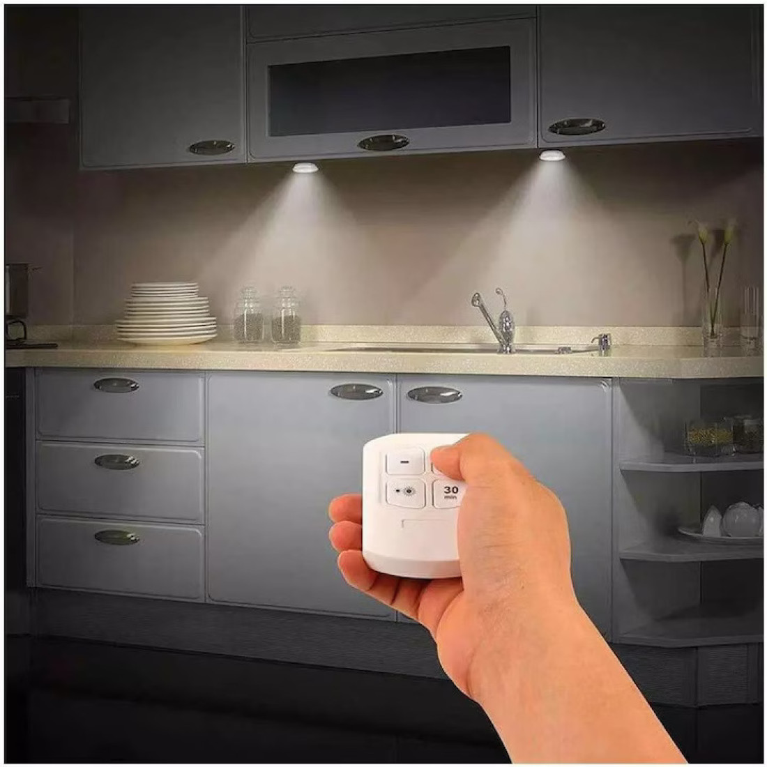 Set 3 Lampi LED Wireless cu Telecomanda si Temporizator, 2 trepte de lumina Set 3 Lampi LED Wireless cu Telecomanda si Temporizator, 2 trepte de lumina