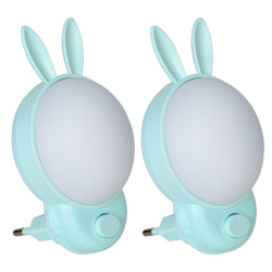 Lampa de Veghe pentru Copii cu Design Iepuras, Lumina Ambientala, Alimentare la Priza, Albastra