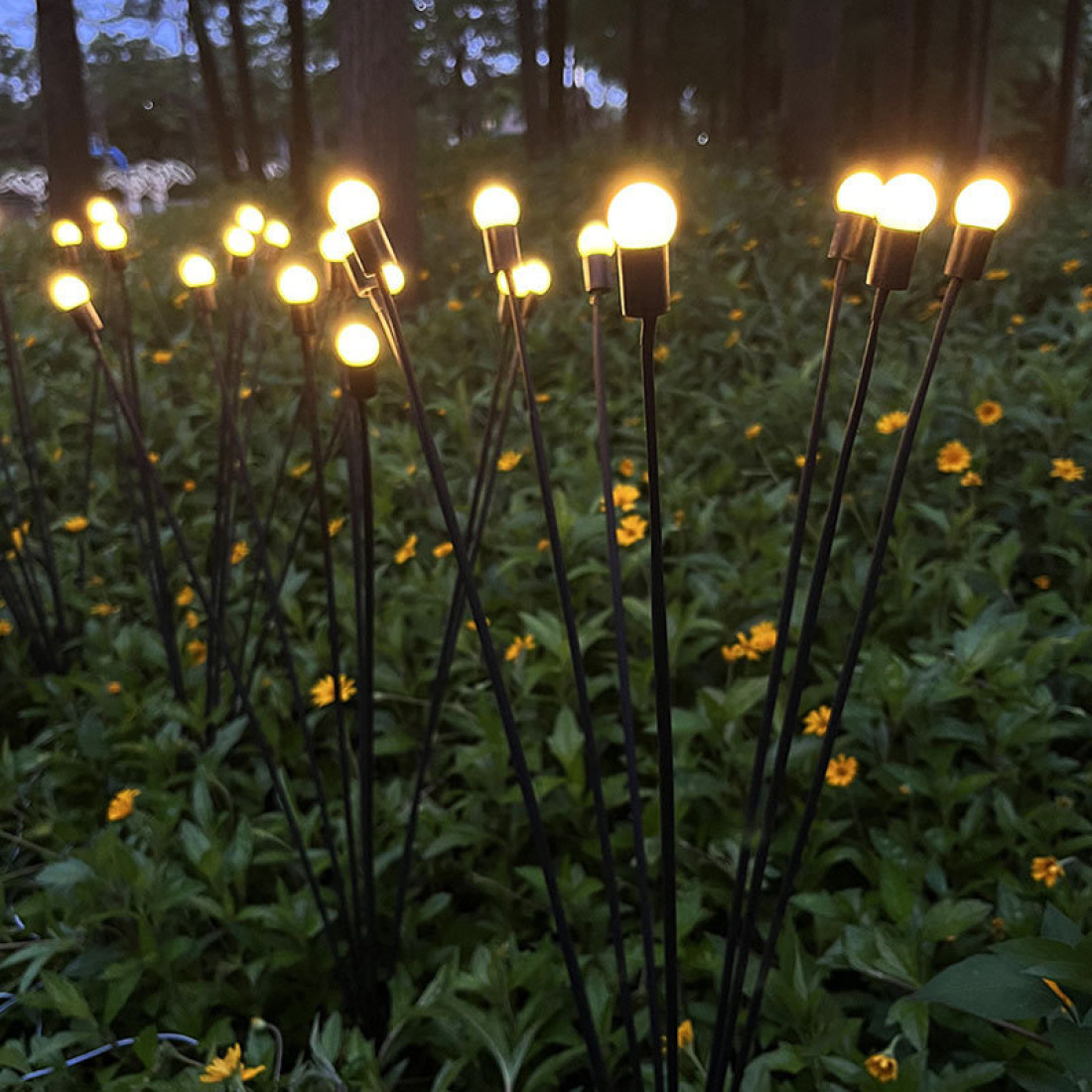 Set 2 Lampi Solare LED pentru Gradina, Lumina Alb Cald, 6 Bulbi Decorativi, Efect Licurici, Iluminare Exterior